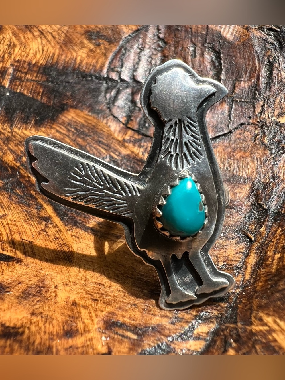 Sterling Silver Kingman Turquoise Roadrunner Ring Size 7.25